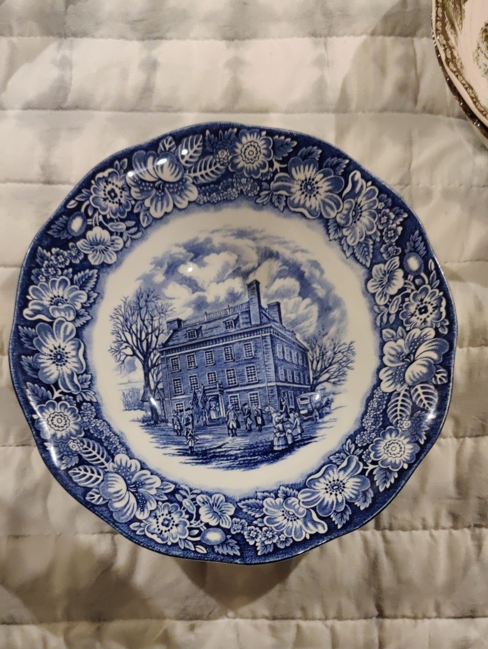 Liberty Blue Staffordshire Ceramic  Vintage Round “Fraunces Tavern” Serving Bowl
